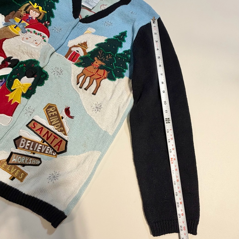 VINTAGE Quacker Factory Christmas knit sweater cardigan Santa tree angel deer - Picture 14 of 14